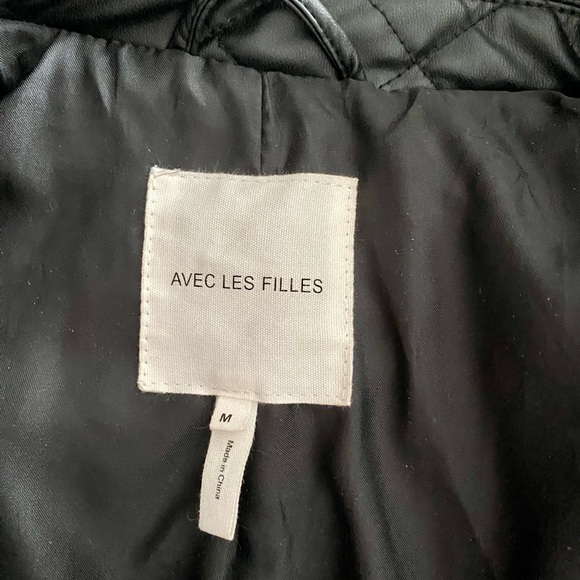 Size M black 100% polyester Avec Les Filles quilted trench coat, double breasted - Picture 7 of 12